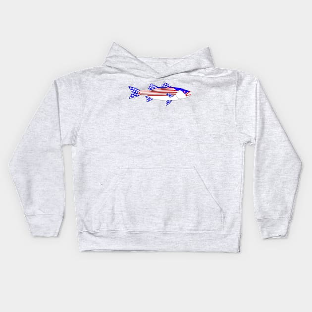 American Flag Striped bass The American Striper Kids Hoodie by Hook Ink